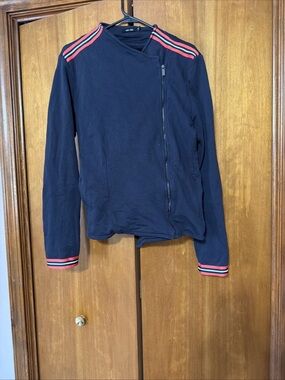 Women’s Navy Zip-Front Sweatshirt with Pink Stripe Details